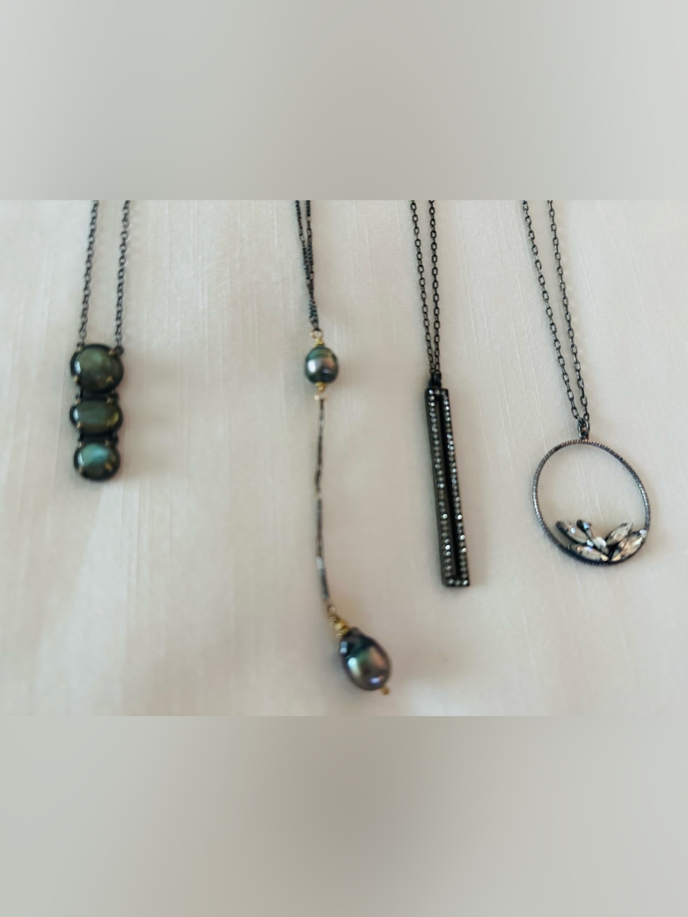 Black Pearl and Hematite Bar Pendant Necklace - Women Jewelry